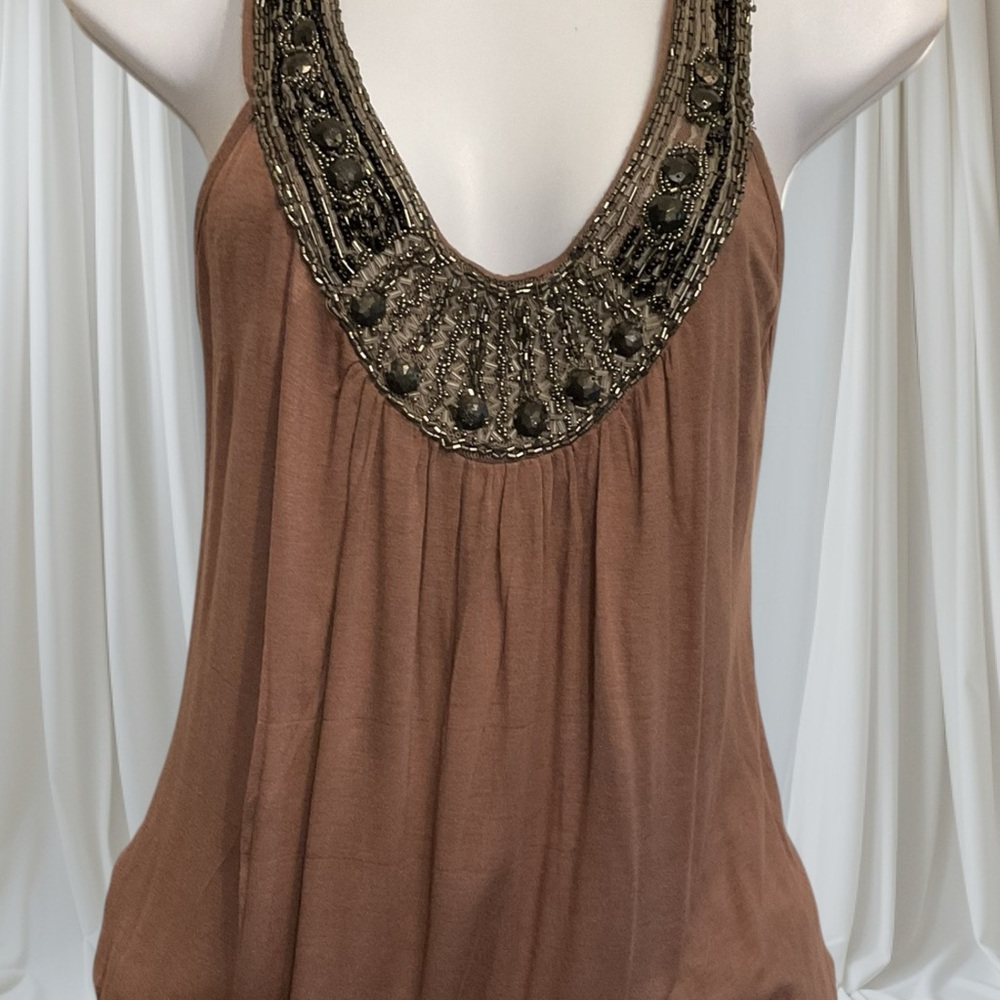 Vintage Y2K QUEEN ESTHER Bib Embellished Brown Women's Sleeveless Top Sz Small